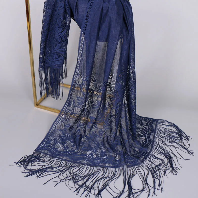 Muslimische Frauen Spitze Schal Schal Elegante Abendkleider Schals Hohl Quaste Schals Wraps Schal Femmal Mesh Garn Hochzeit Schal – Detail 9