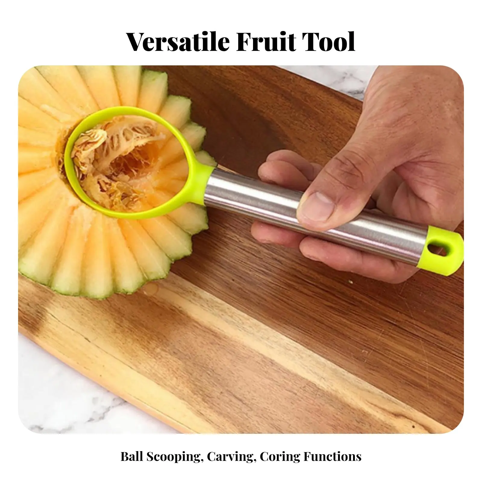 3 Pieces Stainless Steel Fruit Prep Tools Multifunctional Fruit Carving Tool Kit Fruit Baller Ladle Set Food Grade Material