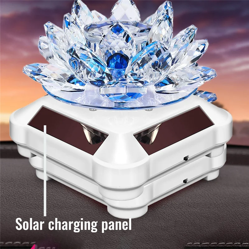 Car Air Fragrance Solar Charging Automatic Rotating Ornament Car Interior Accessories Rotating Crystal Lotus Ornament