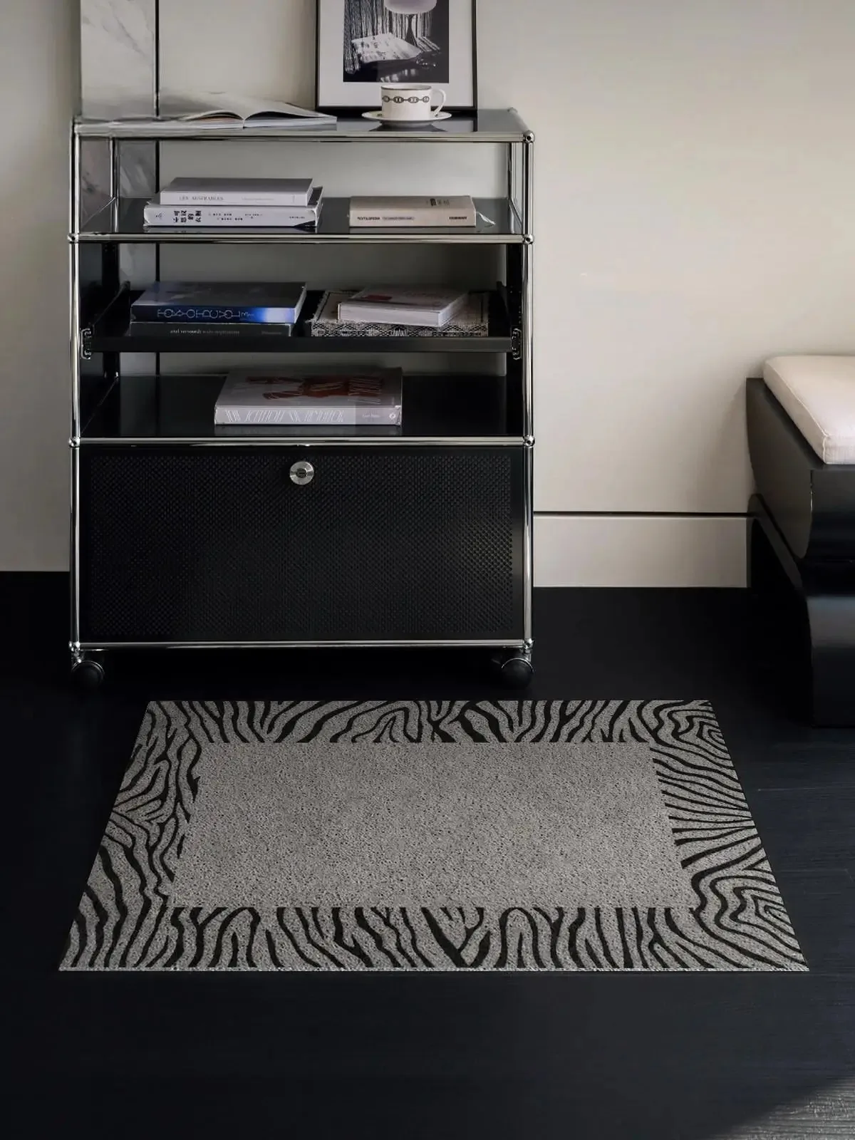 Zebra Print Border PVC Wire Loop Doormat Anti-slip Dust Scraping Cuttable Entrance Rug Indoor Outdoor Home Porch Decor