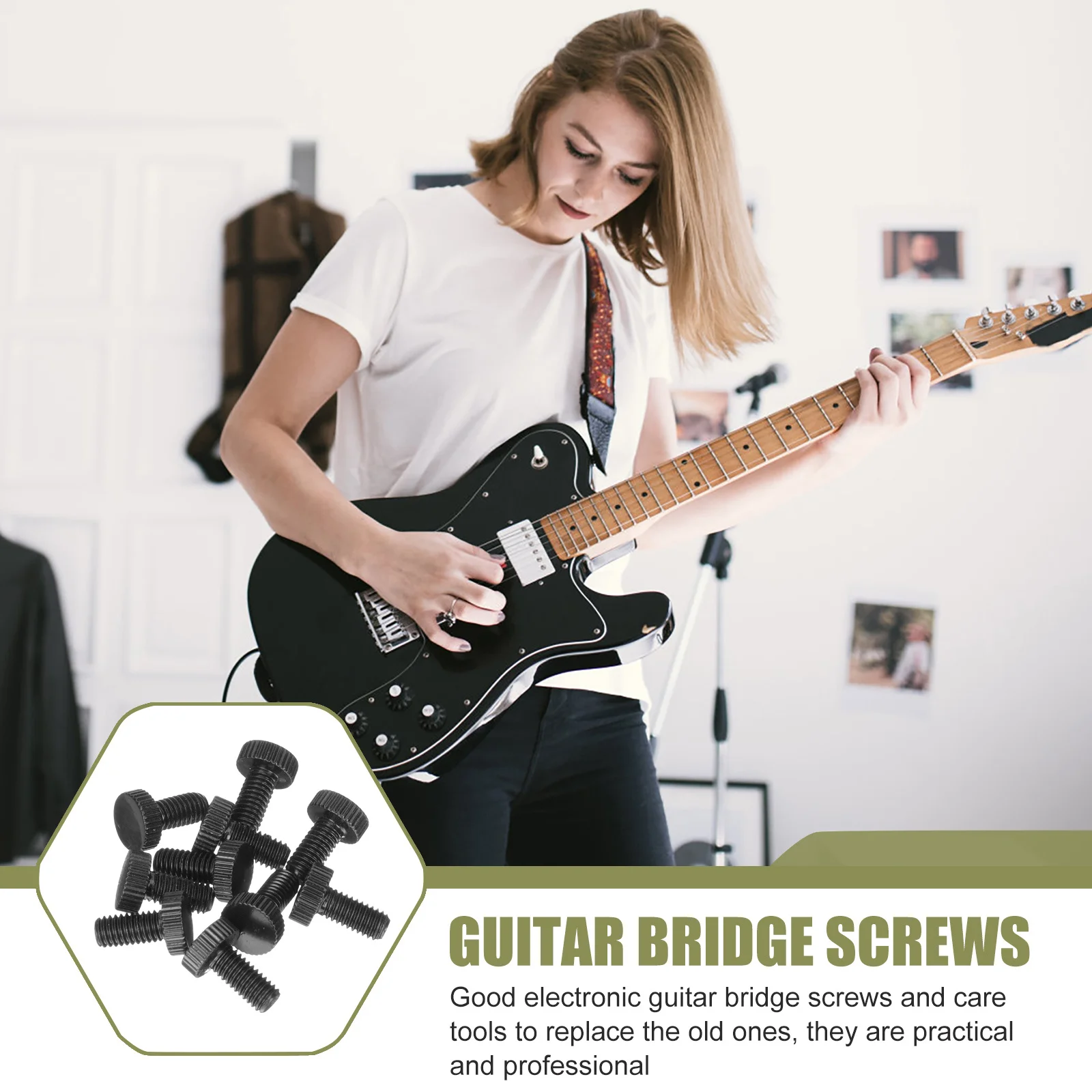 

10Pcs Guitar Bridge Screws Strong Alloy Tremolo Bridge String Fixing Replacement Set for Electric Guitar Repair Tools