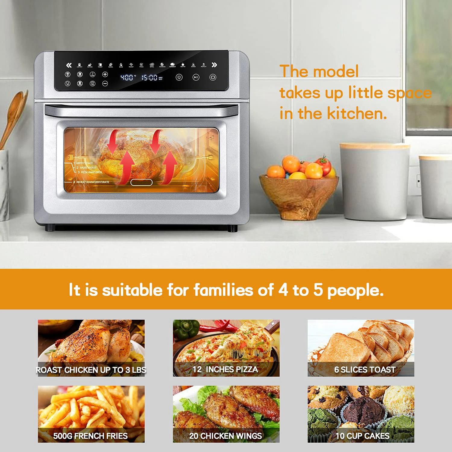 Air Fryer Toaster Oven Combo, Large Digital LED Screen Convection Oven with Rotisserie and Dehydrator, Extra Large Capacity