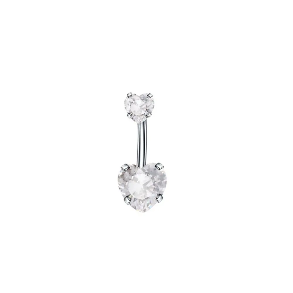 Shiny Internal Thread Belly Button Rings Stainless Steel Crystal Navel Rings Silver Heart Body Jewelry Girl