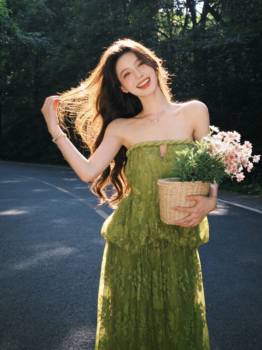 

Retro Gentle Style One Shoulder Top Half Skirt Two Piece Set Youthful Summer Outfit Comfortable Cotton Material Date Nightwear