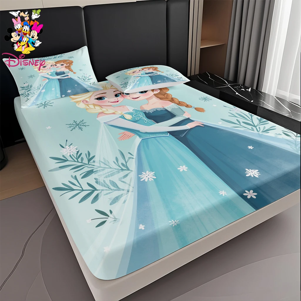 Ensemble de draps-housses Disney la reine des neiges Elsa et Anna, 2/3 pièces, décoration douce et confortable pour la maison, chambres à coucher/chambre d'amis, rondes toute l'année