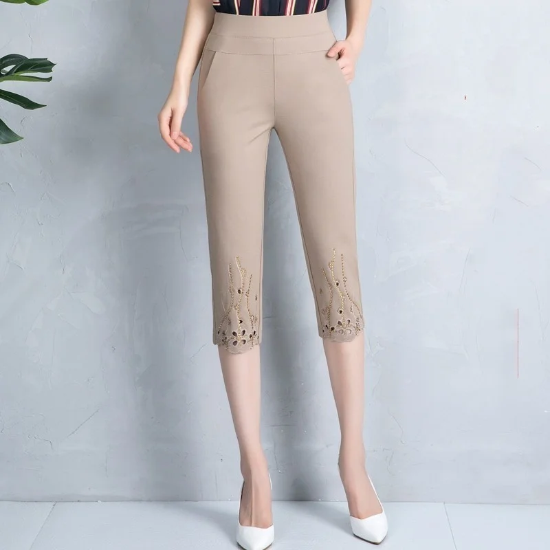 

Women's Summer Thin Capris Pants 2023 New Fashion High Waist Straight Calf-length Pants Pantalon Femme L - 5XL