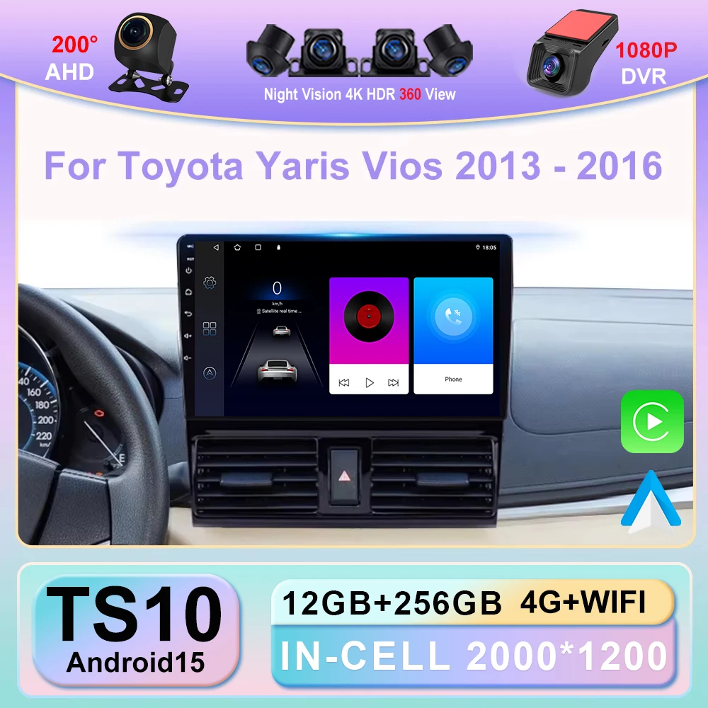

Автомобильный радиоприемник Android 13 для Toyota Yaris Vios 2014 2015 2016 стерео Мультимедийный плеер GPS-навигация BT Carplay Android авто