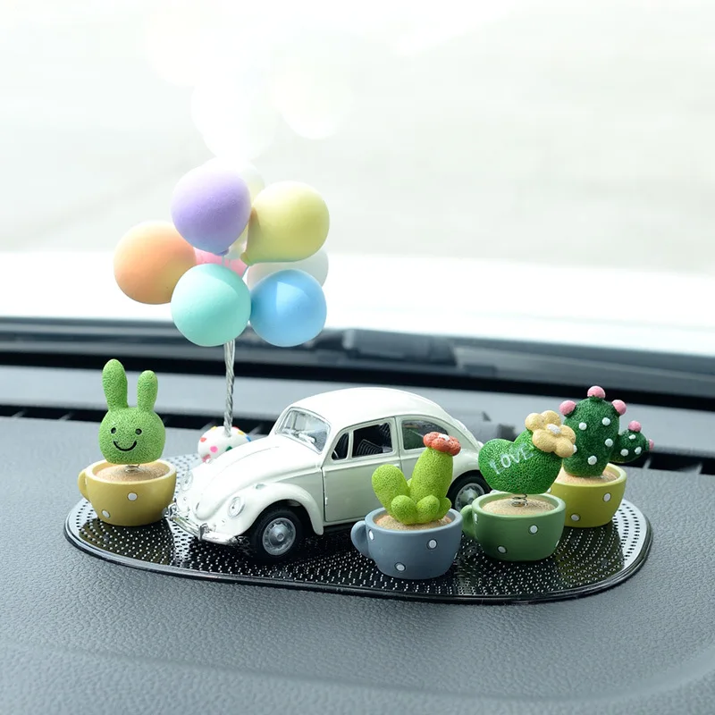 1/4pc Cute Resin Shake Head Spring Succulent Cactus Mini Green Plant Car Office Home Crafts Auto Interior Decoration Accessories