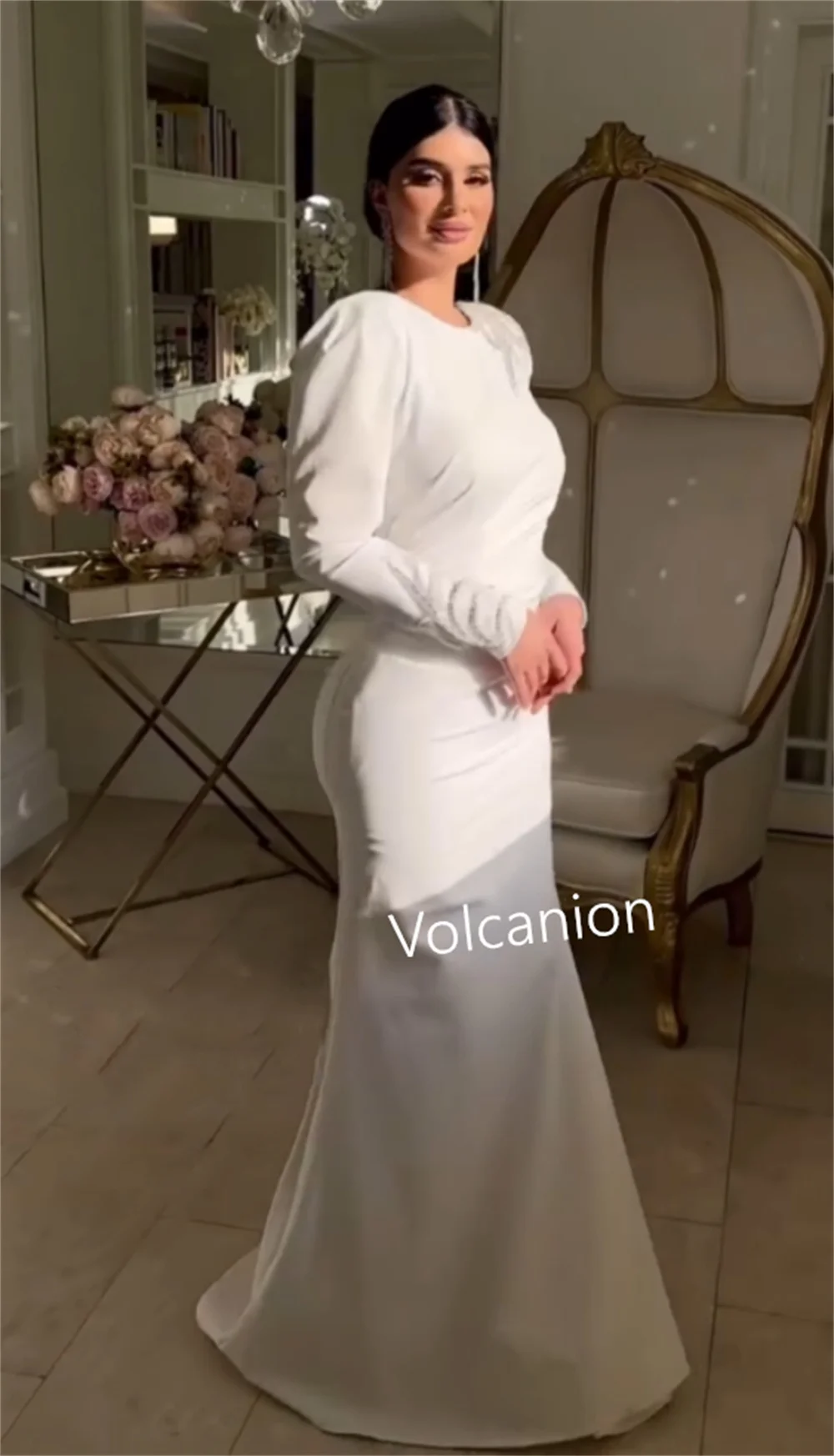 Customized Jersey Sequined Pleat Trumpet O-Neck Long Dresses Bespoke Occasion Evening Exquisite Formal High Quality