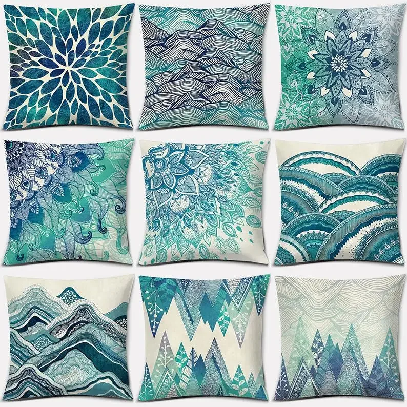 

Green Mandala Landscape Geometric Pattern Printed Square Pillowslip Polyester Cushion Cover Pillowcase Living Room Home Decor