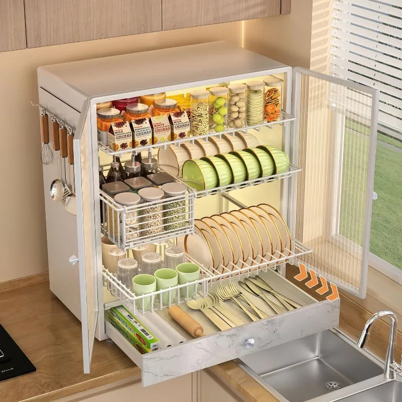 Pull-out dish cabinet multifunctional storage rack for home tableware