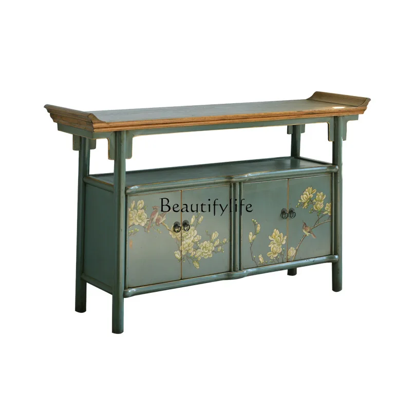 

New Chinese Style Artistic Hand Drawn Flowers and Birds Living Room Entrance Sideboard Cabinet Decoration Storage Cabinet