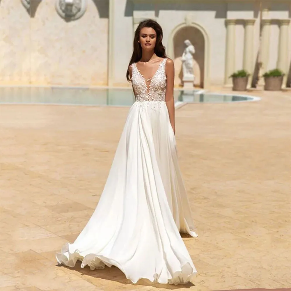 Bohemia a linha vestidos de casamento feminino sexy cetim vestidos de noiva esfregar comprimento vestido de novia princesa estilo boho chique personalizado