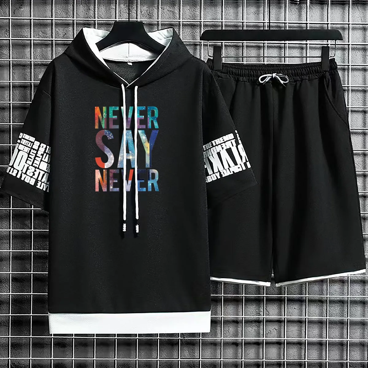 Summer Suits Hoodies Set Shorts Pullover Hat Casual T Shirt T-shirt Hood Print Hoodie Men Clothing for Men New Top Short Sleeve