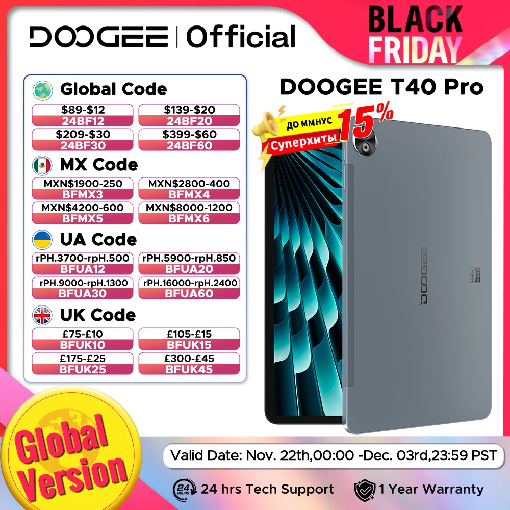 الإصدار العالمي DOOGEE T40 Pro 2 في 1 كمبيوتر لوحي Android 14 12 "IPS 2.4K 20GB(8+12) 512GB Helio G99 6nm 10800mAh 7.6mm رفيع للغاية