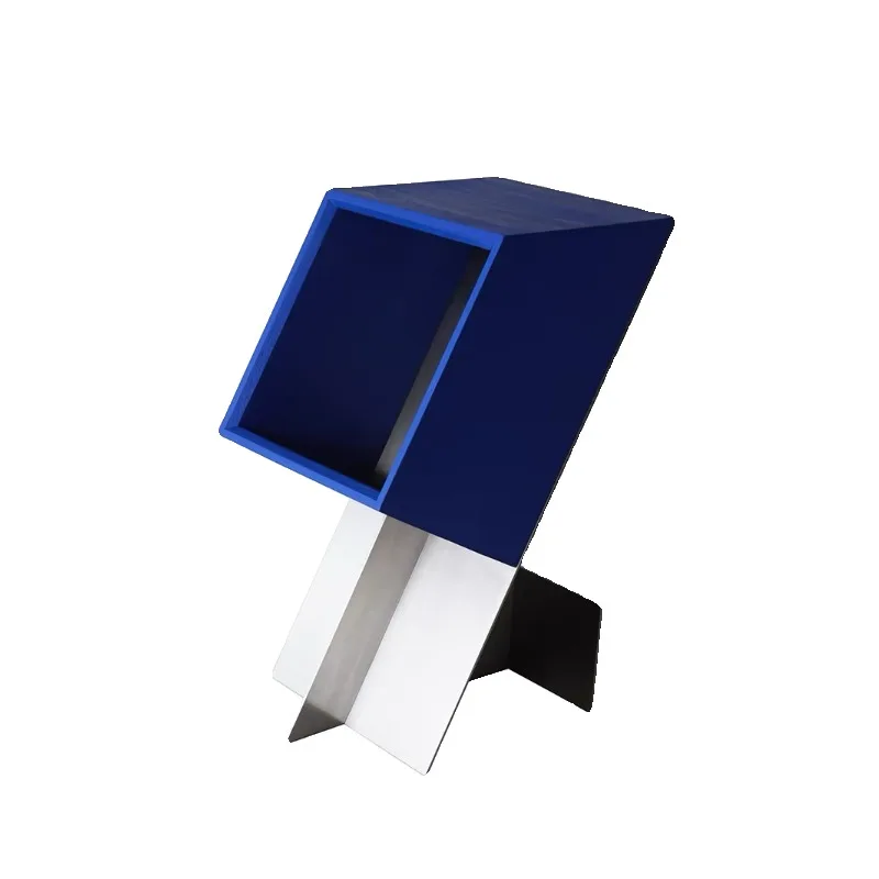 Original Klein Blue Design Magazine Cabinet Modern Minimalist Solid Wood with Stainless Steel Multi Function Corner Side Table