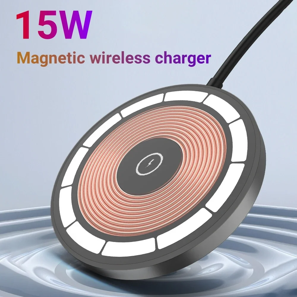 15W Magnetic Wireless Charger Transparent Macsafe For iPhone 15 14 13 Pro Max Mini Portable Phone Fast Charging For Samsung S23