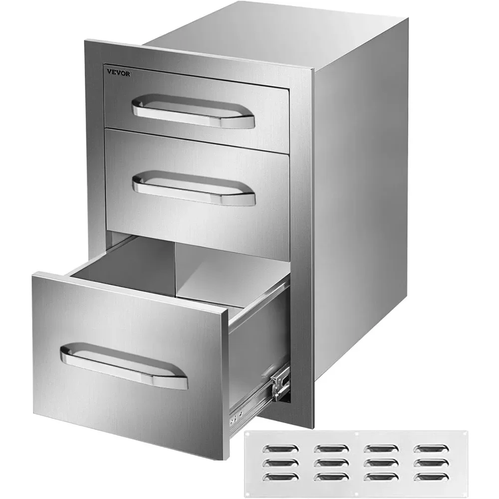 

Flush Mount Triple Access Stainless Steel Handle Drawers for Outdoor Kitchens or BBQ Island Patio Grill Station