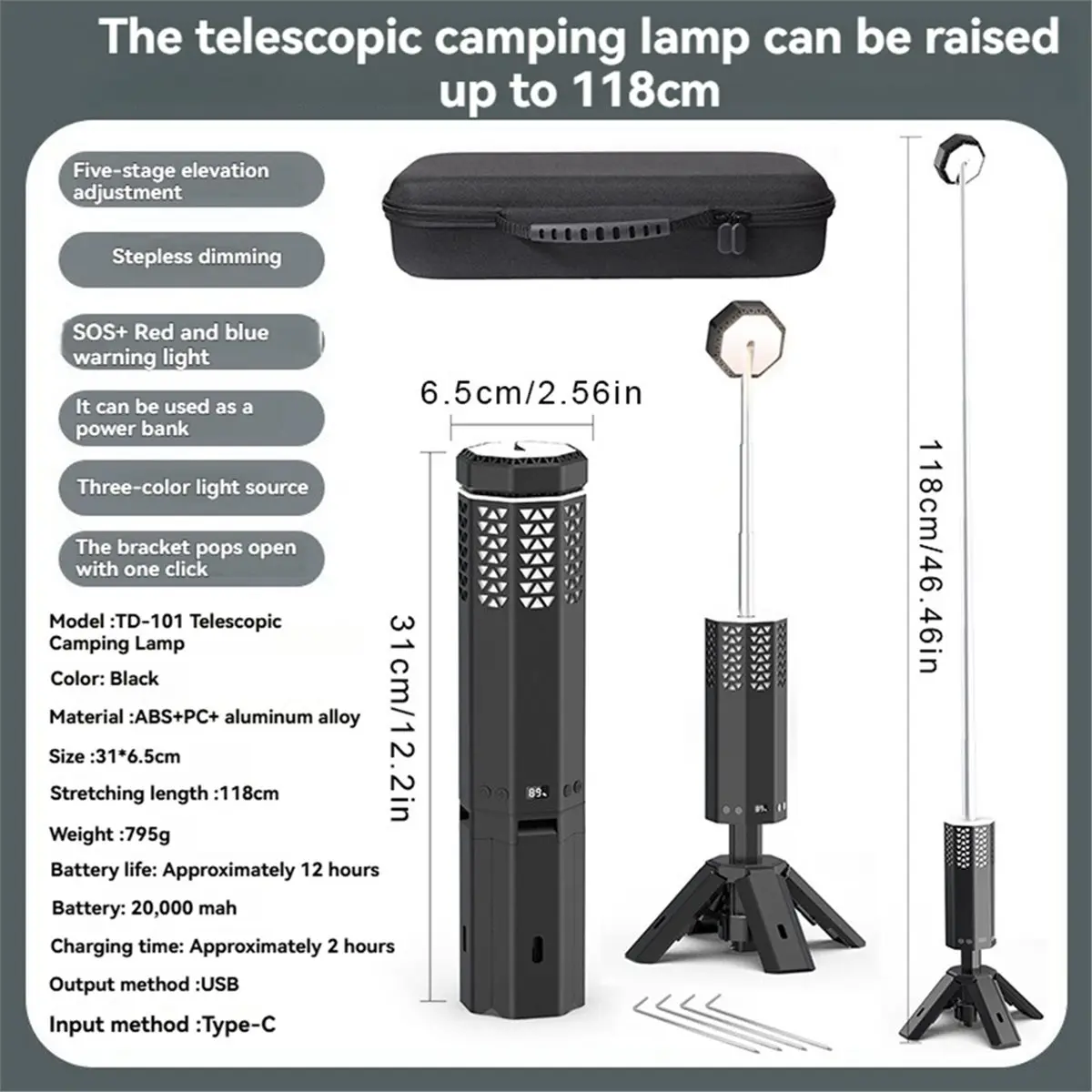 giftnew Upgraded Camping Light 20000mAh Rechargeable Telescopic Camping Lantern Flashlight with Magnetic Base for Outdoor