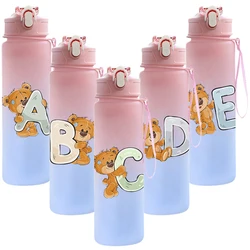 Cartoon Letter Printed Lovely A-Z 750ML Water Bottle Large Capacity Drinking Cup Portable Outdoor Sports Water Cup Children Gift