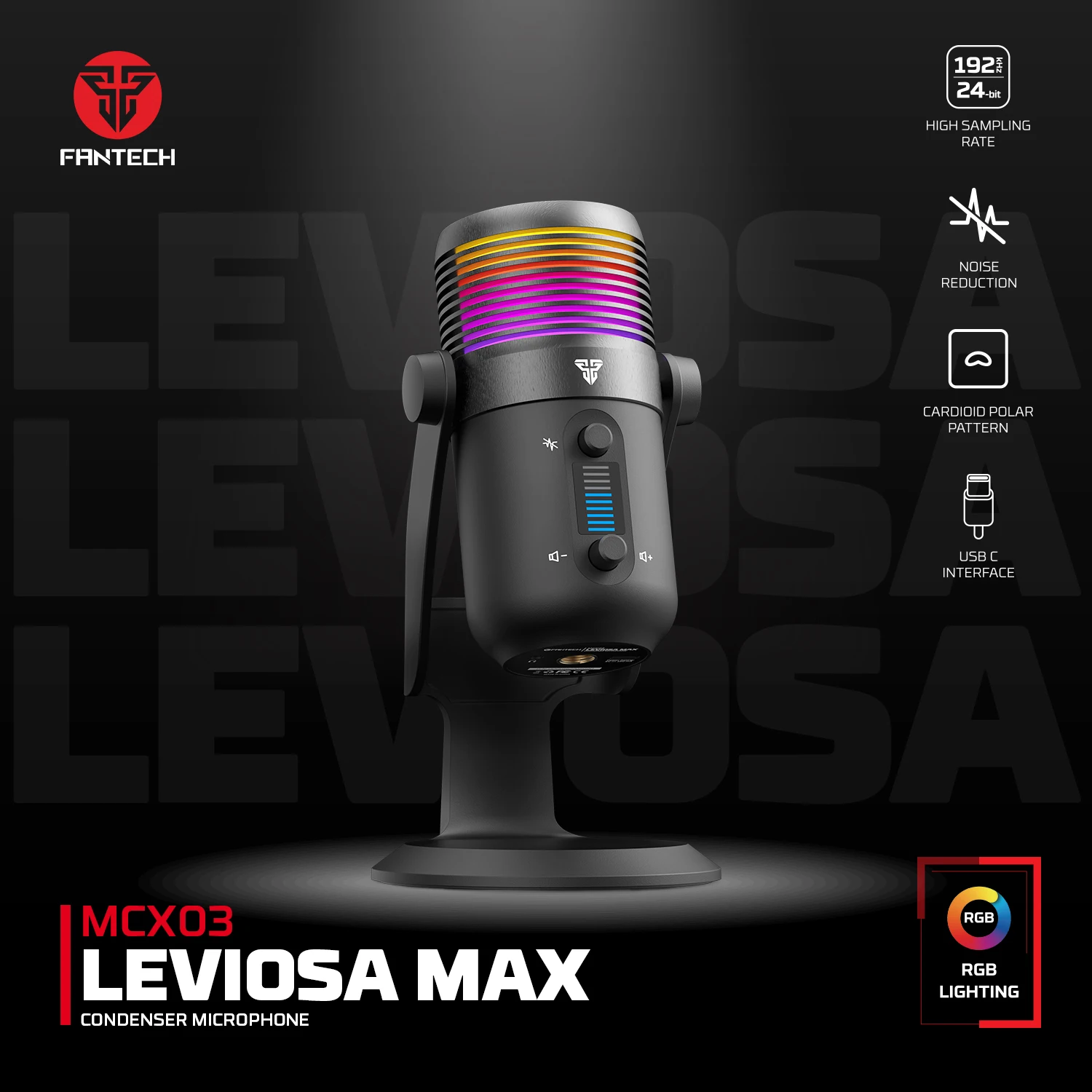 

FANTECH LEVIOSA MAX MCX03 Condenser Microphone Type C Interface and Built-in 3/8 Recording Setup Microphone with Touch Mute