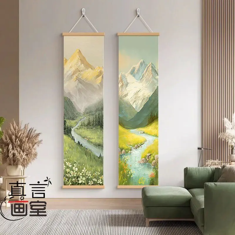 

Golden Mountain Sunrise Japanese Ink Tapestry Wall Hanging, Minimalist Art for Corridor Tea Room Background House Decor