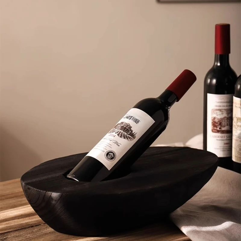 

‌Luxury Angled Wine Rack Charred Wood Countertop Display Stand Farmhouse Dining Table Decorations Premium Wine Holder for Home