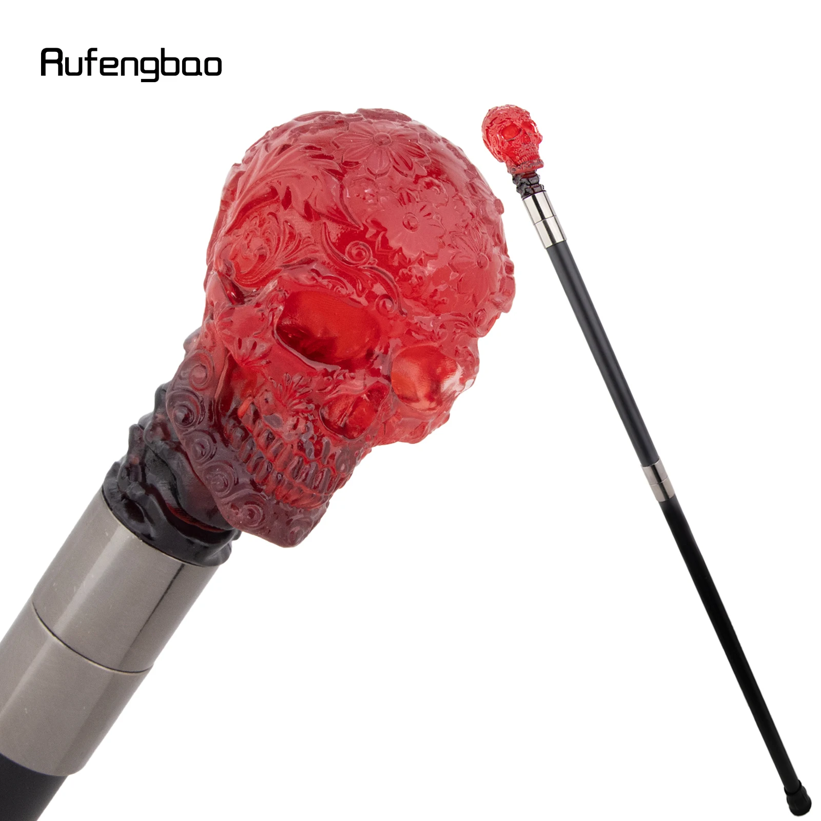 red-transparent-resin-flower-skull-head-cane-colorful-costume-prop-stylish-cane-aesthetic-decorative-stick-theatrical-prop-92cm