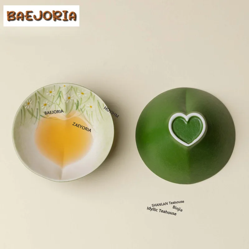 BAEJORIA 60ml Hand-painted Daisy Heart Teacup Traditional Tea Bowl Cute Cup Tea-tasting Meditation Cup Jianzhan Master Cups Tea