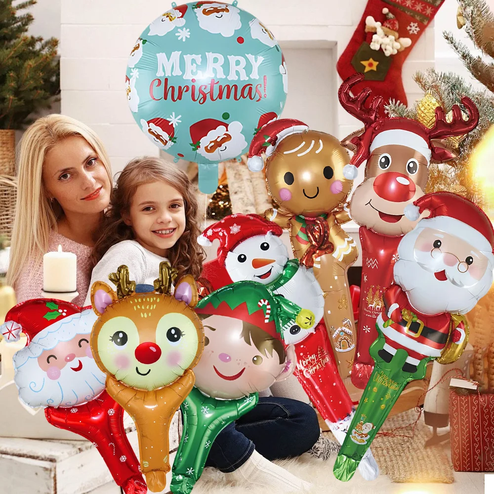 

Handheld Christmas Aluminium Foil Ballon Stick Santa Claus Snowman Elk for New Year Home Decor Outdoor Activities Party Supplies