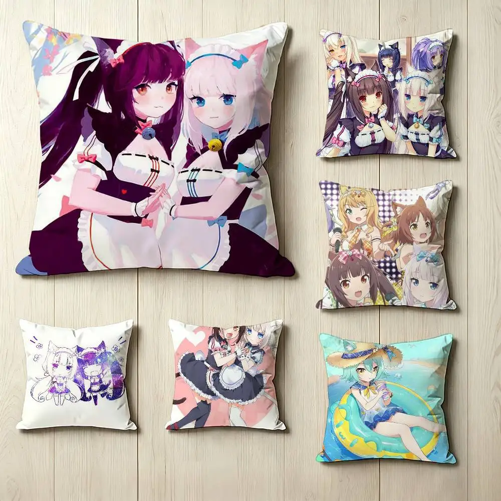 N-Nekopara TV Anime  Square Double-Sided printed Pillow Case Bedroom Bedside Pillow Sofa Cushion Cover