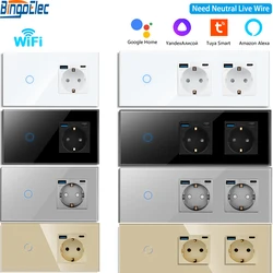 Tuya WiFi Smart Touch Switch con presa USB Type-C a parete Standard ue Zero Fire Line controllo vocale Alice Smart Life Tuya App