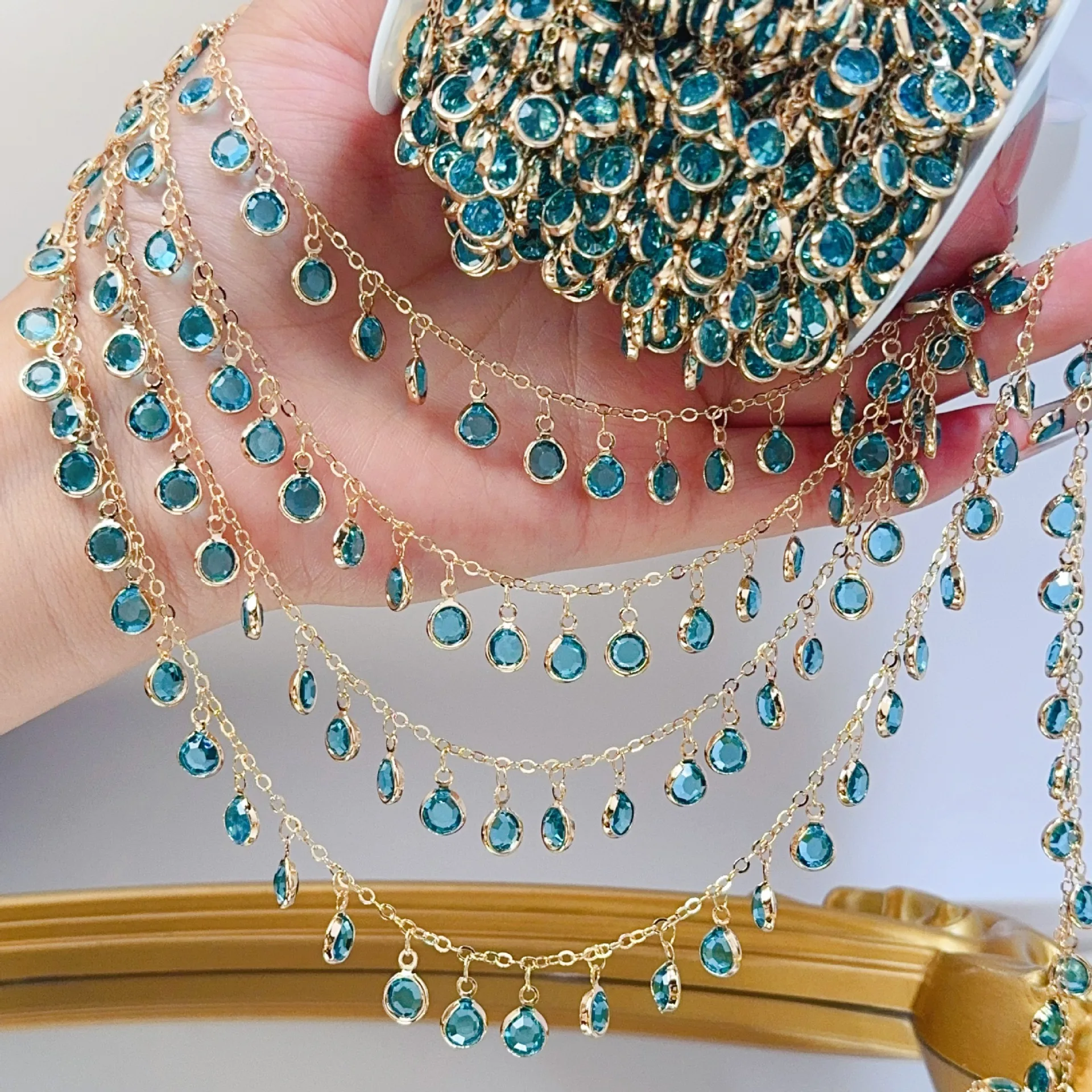 

0.5Meter 1Meter Lake Blue Glass Pendant Tassel Copper Chain For DIY Necklace Exotic Clothing Hair Accessories Material