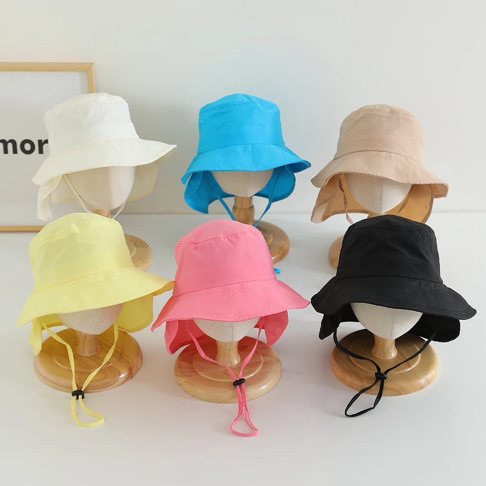 Korean-style baby hats in solid colors for boys and girls, candy-colored drawstring sunshade fisherman's basin hats