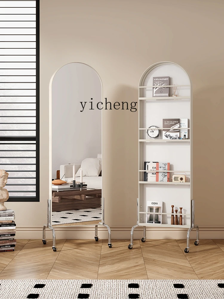 ZC Movable Dressing Mirror with Wheels Full-Length Mirror Storage Rack Magazine Book Shelf Full-Length Mirror with Storage