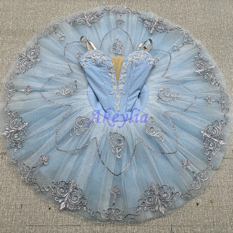 

Blue silver pre-professional ballet tutu performance costume blue bird Gradient pancake ballet tutu stage dance BLST20108B