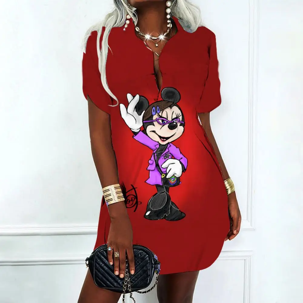 Dress Disney Mickey Polo Shirts V-Neck Elegant Women's Dresses for Party 2022 Korean Fashion Summer Dresses Woman 2022 Offer Y2k