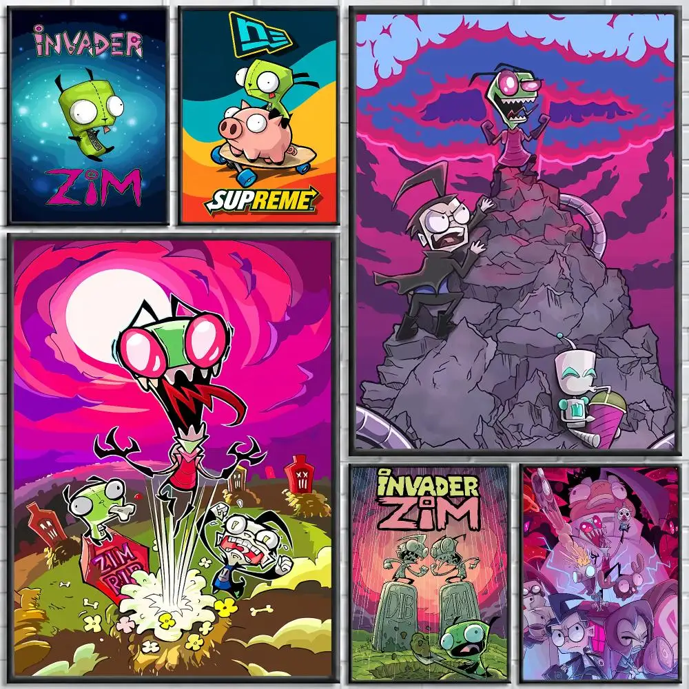 I-Invader Z-Zim Painting Calligraphy Stylish Canvas Poster Wall Art for Living Room Bedroom Cafe Office Home Decor Gift