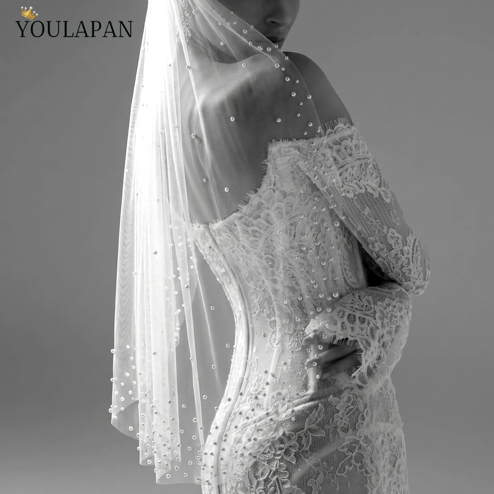 TOPQUEEN Velo Sposa Alta Qualita Elegant Pearl Wedding Veil 1 Layer 1/2/3m With Comb Accessoires Mariage Luxe V225