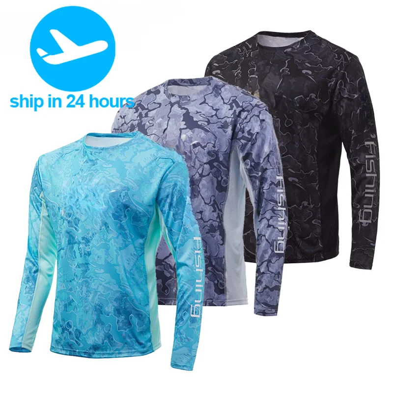 Fishing Shirts Spf 50+ Moisture Wicking Polyester Performance Fishing Wear Men Long Sleeve Vented Sublimated Fishing Shirts