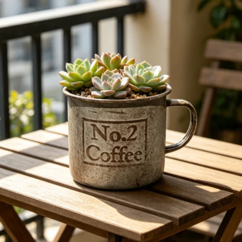 Tea Cup Appearance Non Porous Flower Basin Antiqued Ironwork Home Horticulture Decorations Courtyard Garden Grocerys Ornament