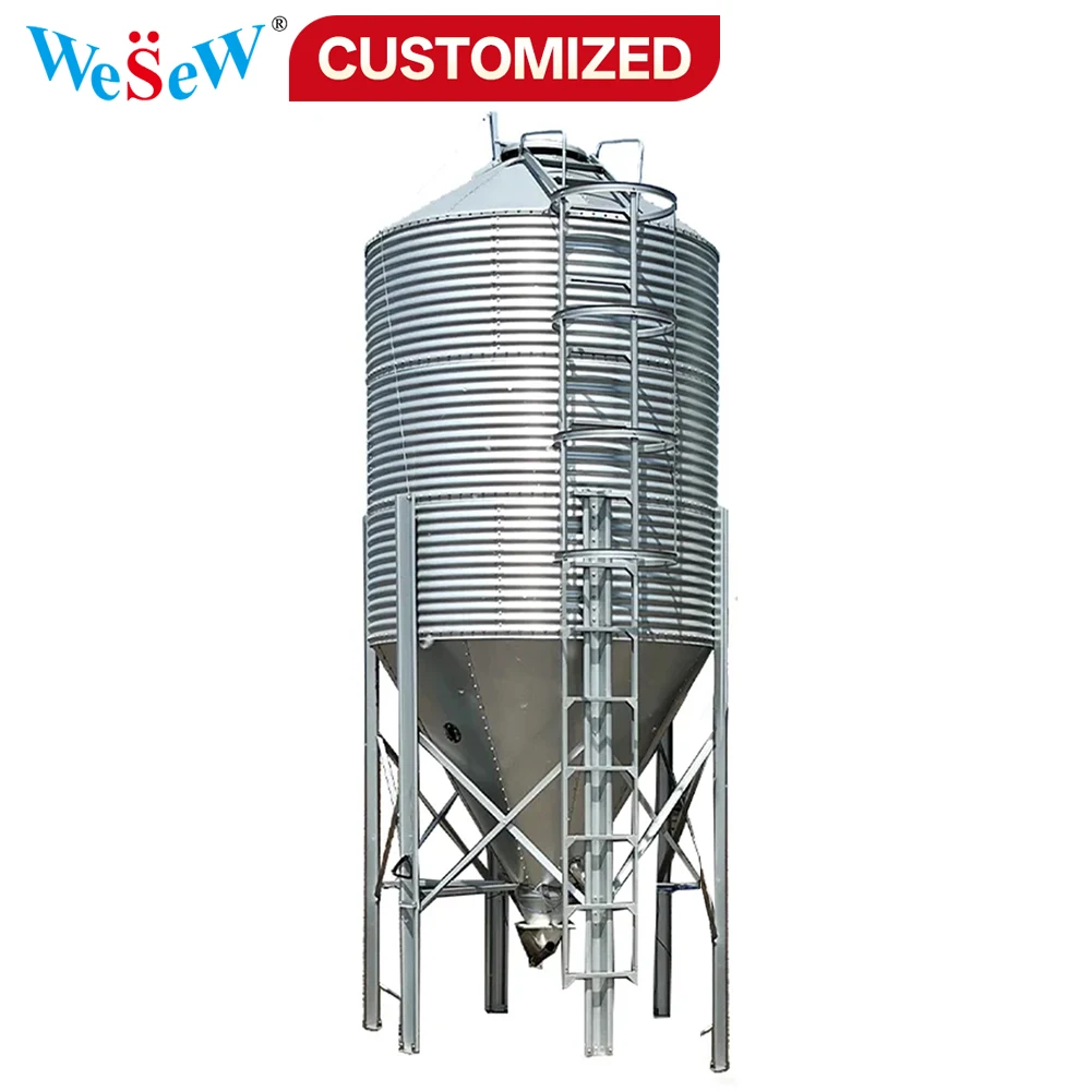 Customized 80-Ton Hot-Dip Galvanized IoT-Enabled Fully Automated Feed Storage Silo High-Capacity Feed Tower Pig Poultry Farms