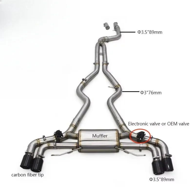 COC Valvetronic Catback Exhaust Muffler for BMW M240i M440i M340i M340 G20 G22 G26 G42 SS304 Stainless Steel Valved Exhaust Pipe