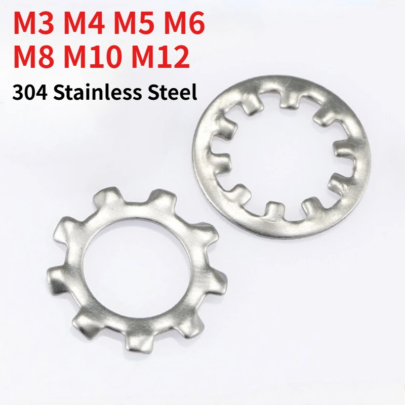 M3 M4 M5 M6 M8 M10 M12 DIN6798 304 Stainless Steel Serrated Lock Washer A2, Internal & External Tooth Anti-loosening Gasket Shim