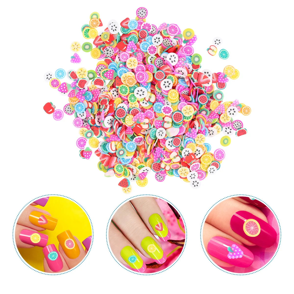 

5000Pcs Fruit Nail Slice Colorful Clay Decals for Stage Performance Night Out Graduation Party Fruit Nail Slice