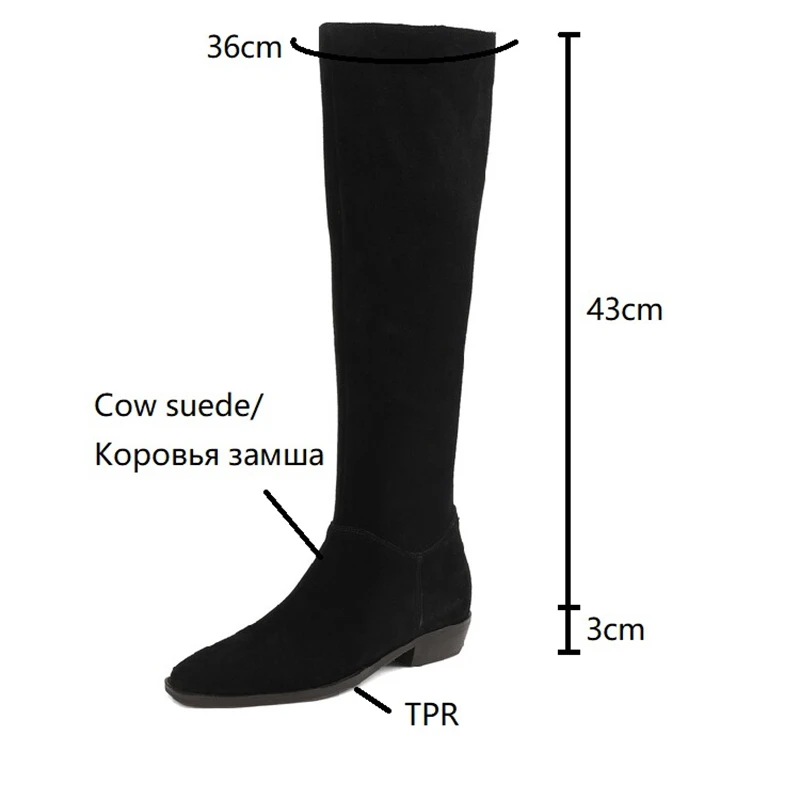 Autumn Women\'s Boots Cow Suede Leather Shoes for Women Square Toe Chunky Heel Black Boots Retro Long Boots Women Knee High Boots