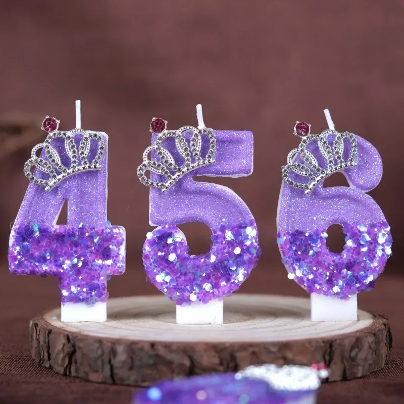 The Ideal Choice for Holiday Gifts At Parties Sequin Decoration Crown Handmade Digital Candle 0-9