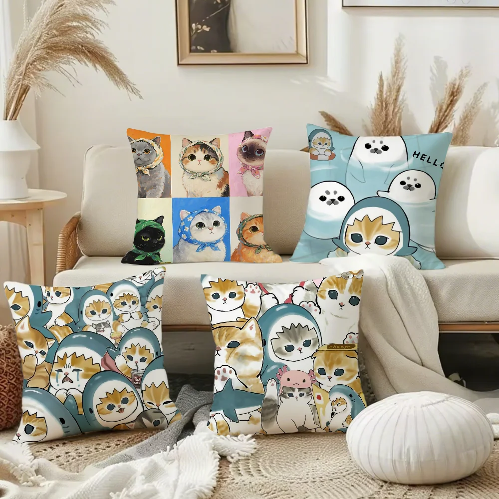 

Cartoon Mofusand Cute Pillow Case Square Double-Sided Printing Short Plush Sofa Cushion Cover Bedroom Bedside Pillow