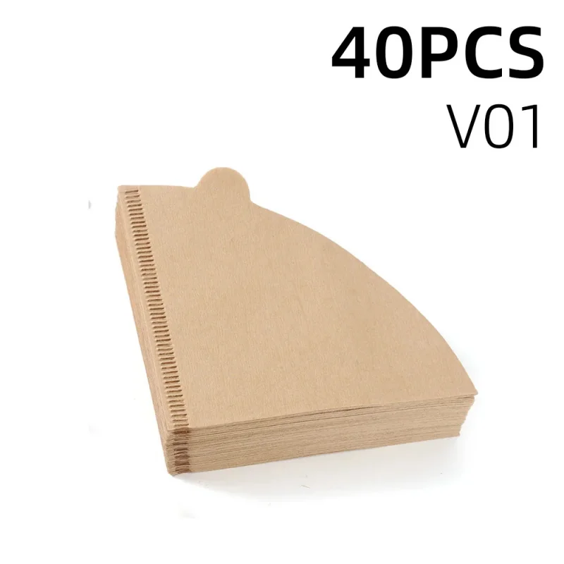 Unbleached Natural Wood Pulp Coffee Filters, 60 Degree Cone Pour Over Drip Paper Filter V01/V02, 40/100 Pieces Pack