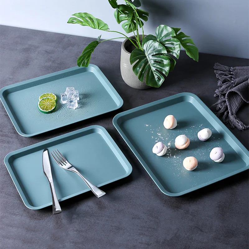 Nordic Plastic Tea Fruit Dessert Serving Tray Rectangular Kitchen Food Cake Plate Dinnerware Table Dining Organizer